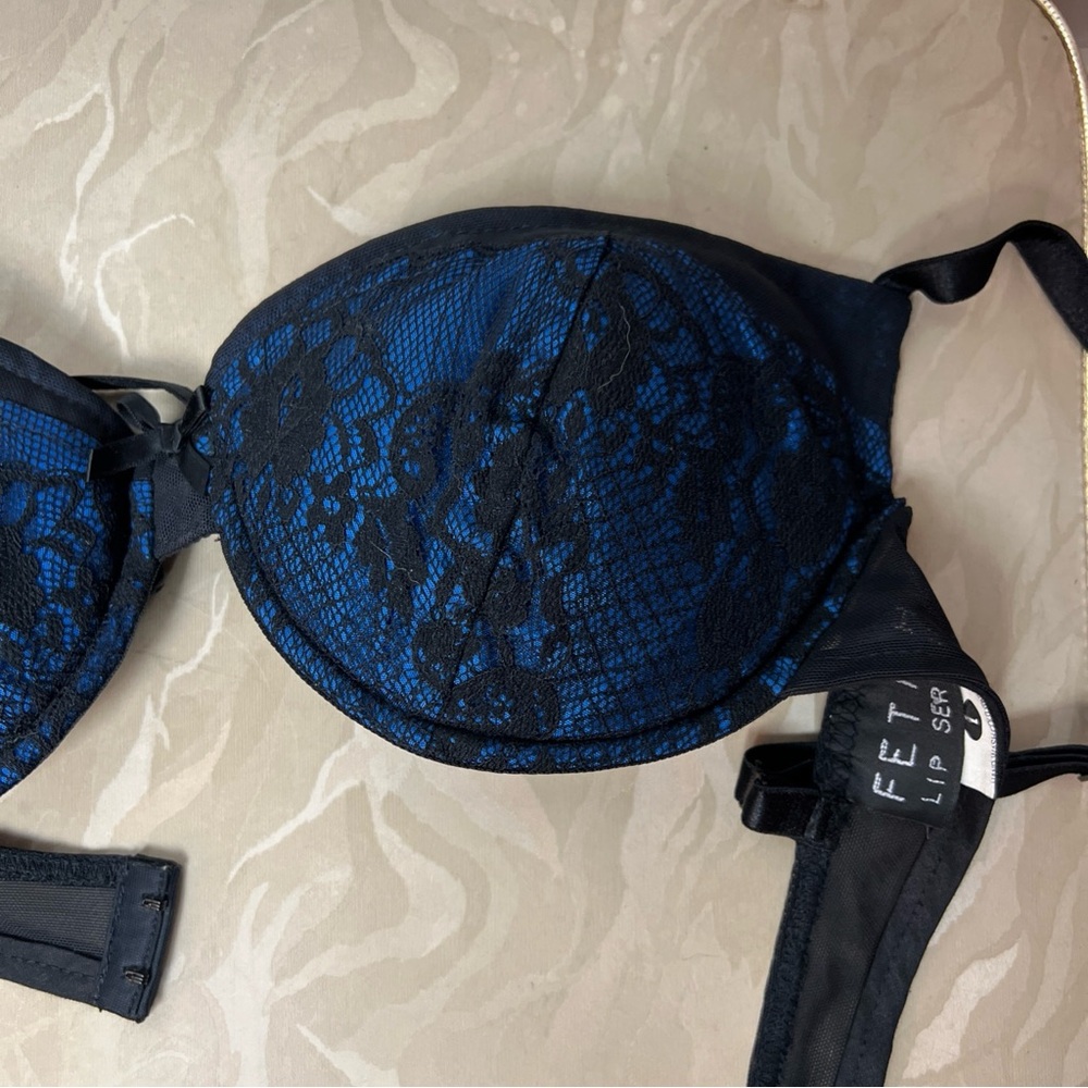 Lip Service "Bound" Blue and Black Lace Bra NWOT Y2K Fet*sh Style Deadstock